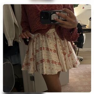 Free People Cream and Orange Floral Skirt